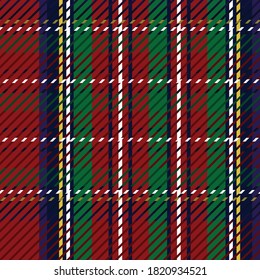 Cute punk red plaid vector seamless pattern. Checkered scottish flannel print for celtic home decor. For highland tweed trendy graphic design. Tiled rustic houndstooth grid. 