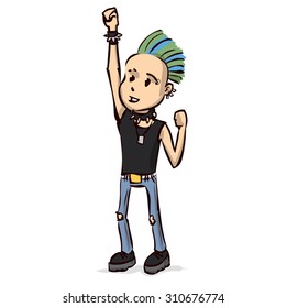 Cute punk rock boy. Hand drawn cartoon vector illustration.