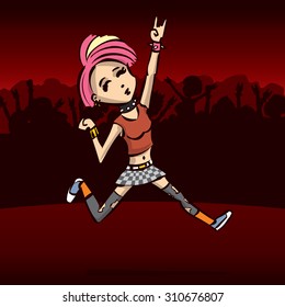 Cute punk rock girl. Hand drawn cartoon vector illustration.