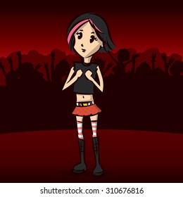 Cute punk rock girl. Hand drawn cartoon vector illustration.