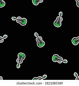 Cute punk rock guitar background vector pattern. Grungy alternative checkered home decor with cartoon. Seamless rocker attitude all over print. 