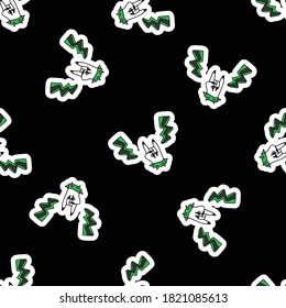 Cute punk rock hand symbol background vector pattern. Grungy alternative checkered home decor with cartoon. Seamless rocker attitude all over print. 