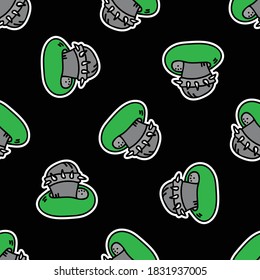 Cute punk rock satans bolete fungi on black background vector pattern. Grungy alternative home decor with cartoon poisonous forest fungi. Seamless rocker attitude mycology all over print.