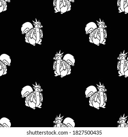 Cute punk rock skunk monochrome lineart on black background vector pattern. Grungy alternative checkered home decor with cartoon animal. Seamless rocker attitude all over print. 