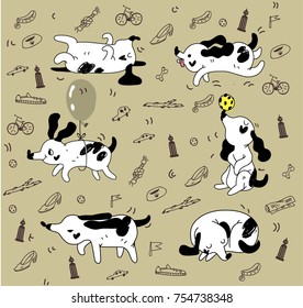 cute puppies illustration set