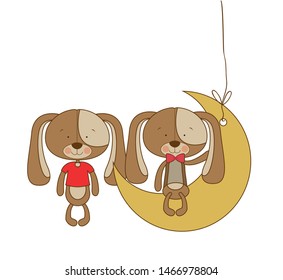 cute puppies sitting on the moon