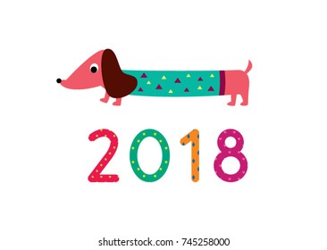 cute puppy 2018 greeting vector