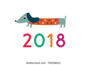 cute puppy 2018 greeting vector