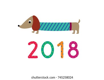 cute puppy 2018 greeting vector
