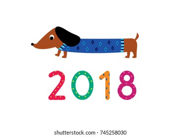 cute puppy 2018 greeting vector