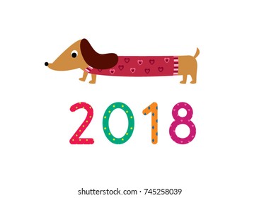 cute puppy 2018 greeting vector