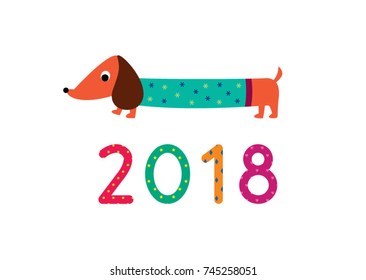 cute puppy 2018 greeting vector