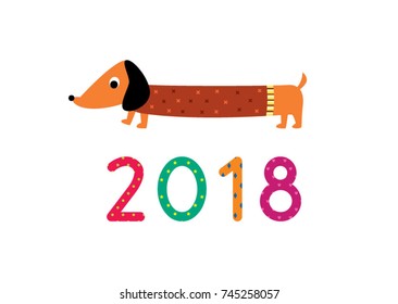 cute puppy 2018 greeting vector