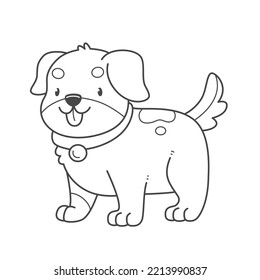 Cute puppy baby coloring page. Dog coloring book. Vector black and white illustration.