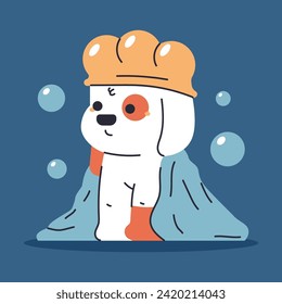 Cute puppy in bath vector cartoon character illustration isolated on background.