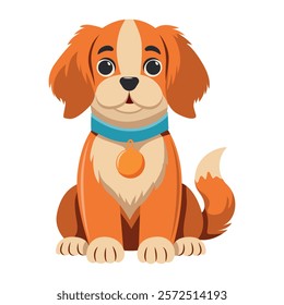 Cute puppy with big eyes and floppy ears. Red puppy character for children's products, children's room decor, educational materials, pet supplies. Vector illustration in cartoon style.