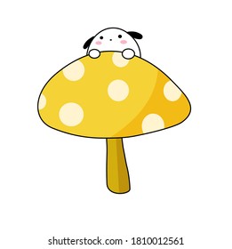 Cute puppy with big mushroom