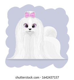Cute Puppy with a bow. Children's theme. Cute animal.