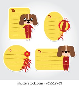 Cute puppy boy vector cartoon illustration for Chinese New Year tag design, planner paper and stationery paper set