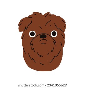 Cute puppy of Brussels Griffon bruxellois breed. Funny dog avatar, canine head portrait. Amusing hairy pup muzzle. Small companion doggy. Flat graphic vector illustration isolated on white background