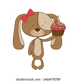 cute puppy with cake in hand
