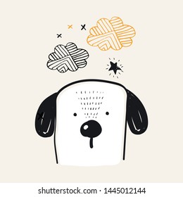 Cute puppy ,cartoon hand drawn vector illustration. Can be used for baby t-shirt print, fashion print design, kids wear, baby shower celebration greeting and invitation card.