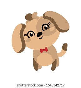 Cute puppy cartoon hand drawn vector illustration. Big eyes. Funny kawaii animal. Can be used for t-shirt print, kids fashion , baby shower , birthday card,