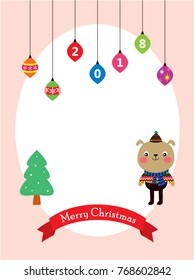 cute puppy cartoon merry christmas greeting card vector
