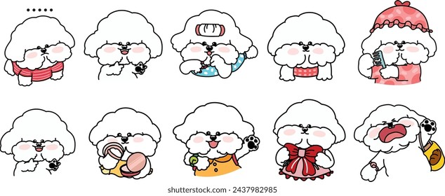 Cute puppy character, cute dog's daily life, white dog character