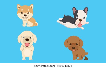 cute puppy character set flat vector illustration