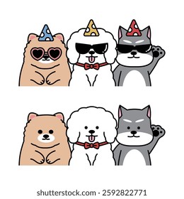 Cute Puppy Characters Enjoying the Party