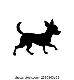 Cute puppy chihuahua running silhouette vector flat illustration design on white background.