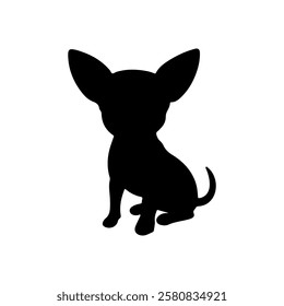 Cute puppy chihuahua sitting silhouette vector flat illustration design on white background.