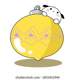 Cute puppy with Christmas ball