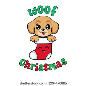 Cute puppy in a Christmas stocking. My first christmas.