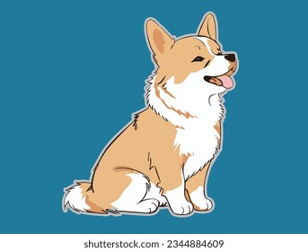 a cute  puppy corgi happy flat shading