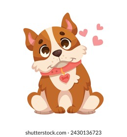 Cute Puppy Cub with Heart for Valentine Day Vector Illustration