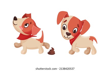 Cute puppy daily routine set cartoon vector illustration