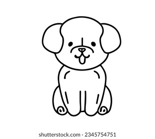 Cute Puppy design for coloring Sitting position. dog line art  