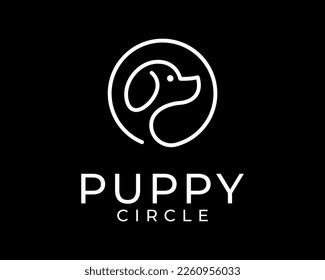 Cute Puppy Dog Canine Head Face Flat Simple Minimalist Line Art Circle Border Vector Logo Design
