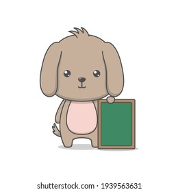 cute puppy dog character holding board