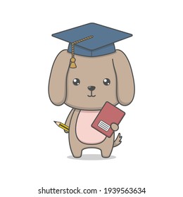 cute puppy dog character wearing graduation hat