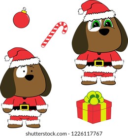cute puppy dog claus costume cartoon xmas collection set in vector format 