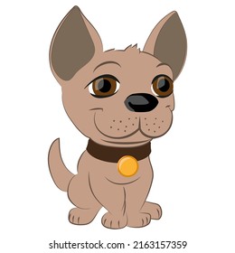 Cute puppy dog with gold medal. Vector illustration