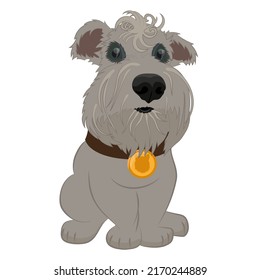 Cute puppy dog with gold medal. Vector illustration