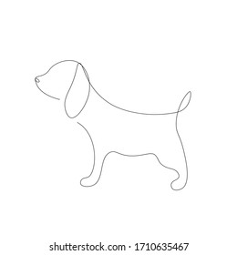 Cute puppy dog line drawing on white background, vector illustration