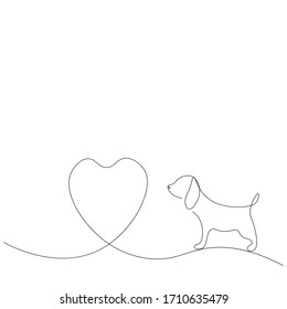 Cute puppy dog line drawing on white background, vector illustration