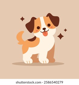 Cute сartoon puppy dog mascot. Happy adorable dog icon. Pets care, love and loyalty concept. Vector illustration isolated on white. 