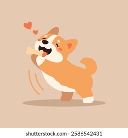 Cute сartoon puppy dog mascot. Happy and playful adorable corgi dog icon. Pets care, love and loyalty concept. Vector illustration isolated on white.