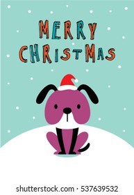 cute puppy dog merry christmas greeting card